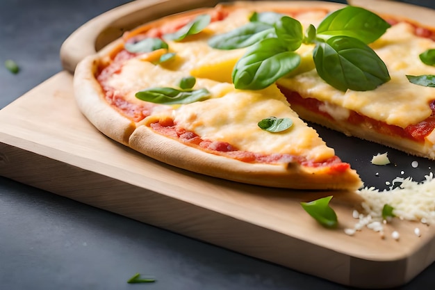 pizza au basilic sur une planche de bois