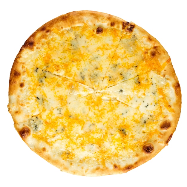 Pizza au four isolée avec trois fromages sur blanc