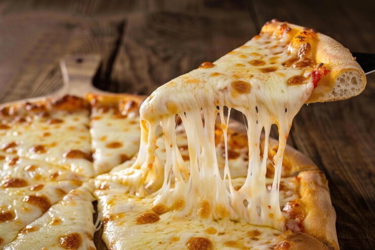 Photo pizza au fromage gourmet avec du fromage gooey pull et des herbes pour la cuisine italienne