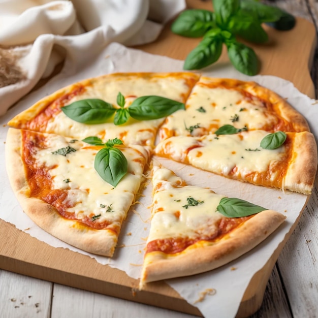 pizza au fromage sur des images d'illustration de fond de bois