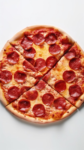 Une pizza au pepperoni coupée en quatre tranches AI générative