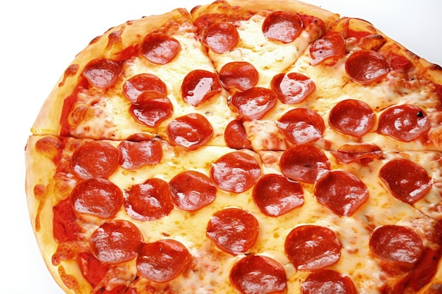 Une pizza au pepperoni est affichée sur une surface blanche IA générative