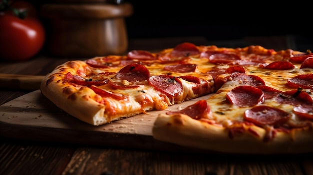 Une pizza au pepperoni incroyable et savoureuse sur une table en bois rustique