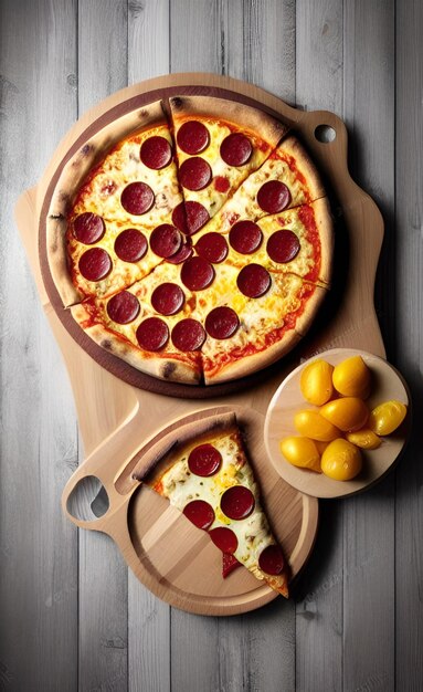pizza au pepperoni sur table en bois
