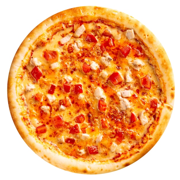 Pizza au poulet frais isolé sur fond blanc