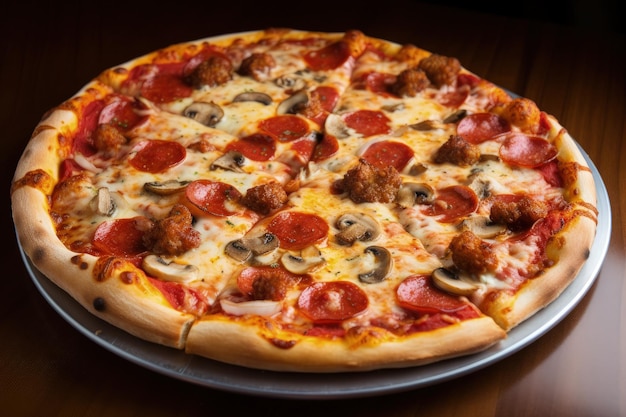 Une pizza aux champignons pepperoni et saucisse AI générative