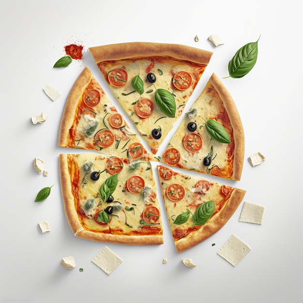 Pizza aux légumes sur fond blanc