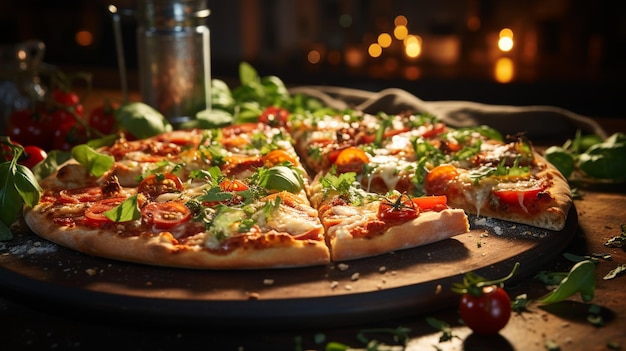 Pizza aux légumes frais cuits au four et tomates ai générative