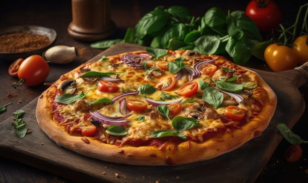 Pizza bio aux légumes et fromage IA générative