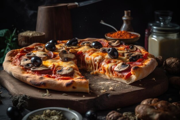 Pizza chaude et appétissante garnie de fromage fondu et pepperoni générative IA