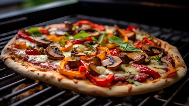 Une pizza chaude avec des champignons.