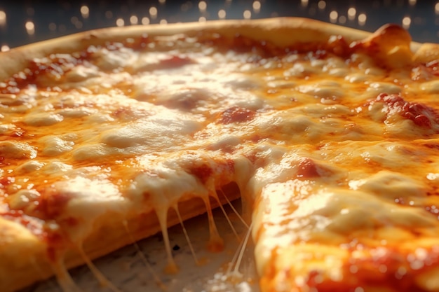 Une pizza chaude avec du fromage fondu qui s'écoule sur les bords.