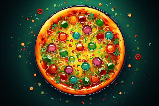 Photo une pizza colorée, ronde et savoureuse