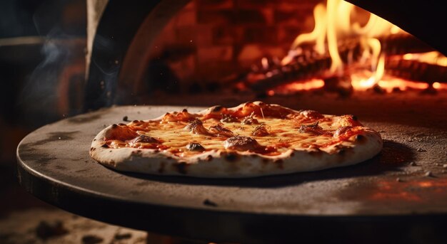 Photo une pizza cuisinée dans un four à bois