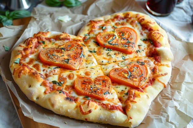 pizza dans une boîte en forme de cœur