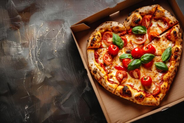 pizza dans une boîte en forme de cœur