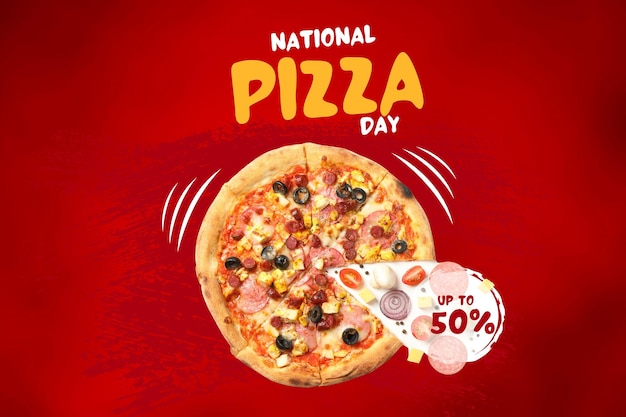 Pizza du jour de la pizza avec de la pâte sur un fond orange