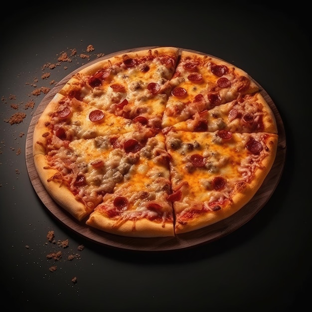 Une pizza avec du pepperoni et du fromage dessus