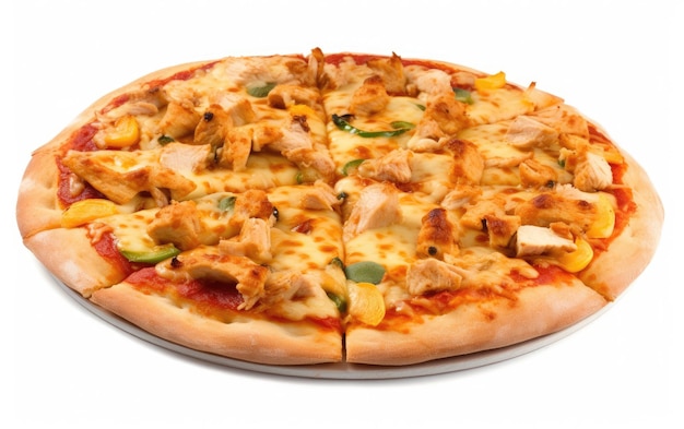 Une pizza avec du poulet dessus