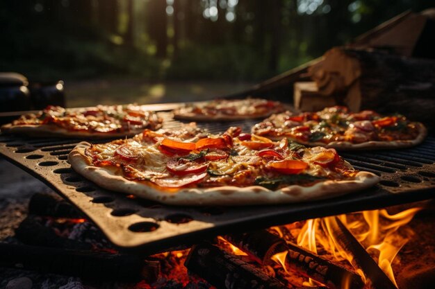 Photo la pizza est cuite lors d'une retraite de renforcement d'équipe meilleure photographie d'image de pizza