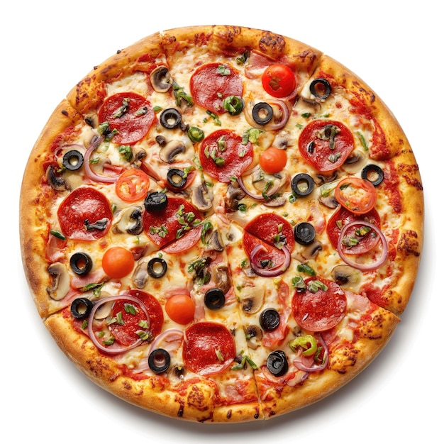 Photo pizza sur fond blanc ia très détaillée