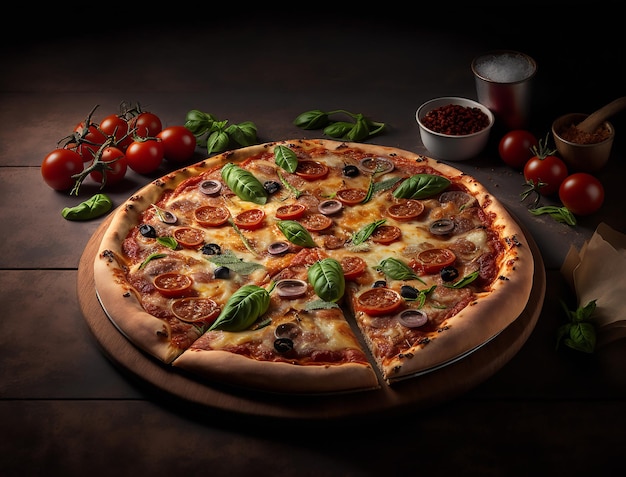 Pizza Food Photography Illustration de pizza délicieuse et appétissante créée avec l'IA générative