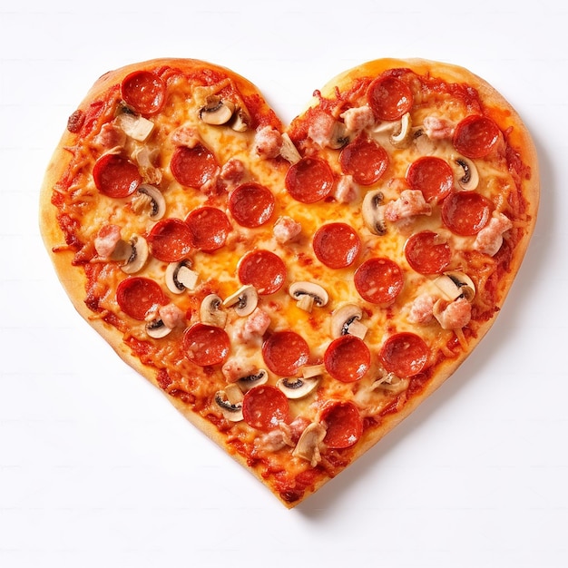Pizza en forme de coeur pour la Saint Valentin sur ardoise sur fond blanc