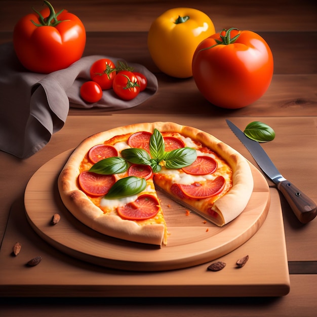 Pizza fraîchement cuite sur une table en bois rustique générée AIGenerated