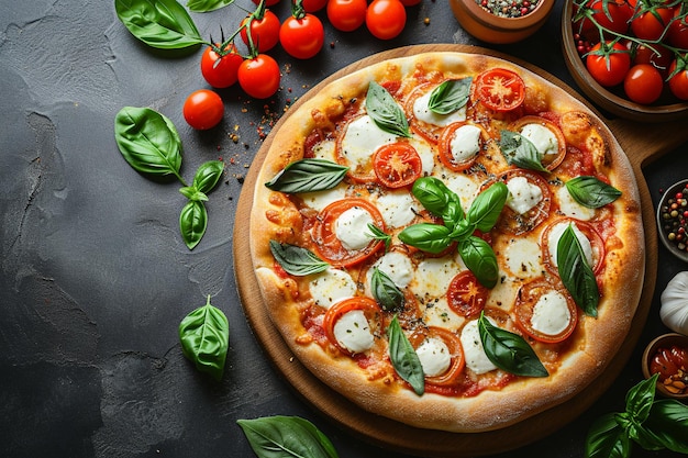 Pizza gourmet avec de la mozzarella fraîche à la surface