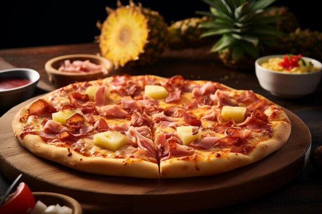 Pizza hawaïenne avec du jambon, de l'ananas et du bacon