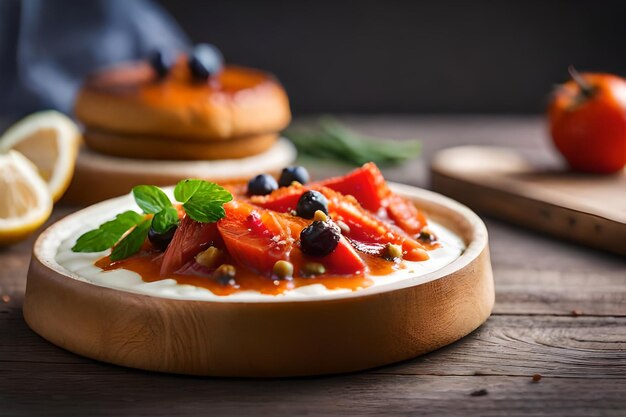 une pizza avec des ingrédients frais sur une table en bois