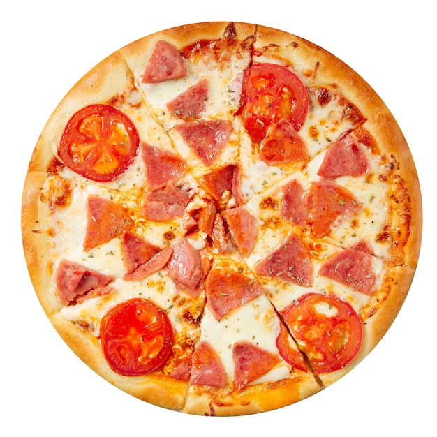 Pizza isolée au jambon de Parme et tomate