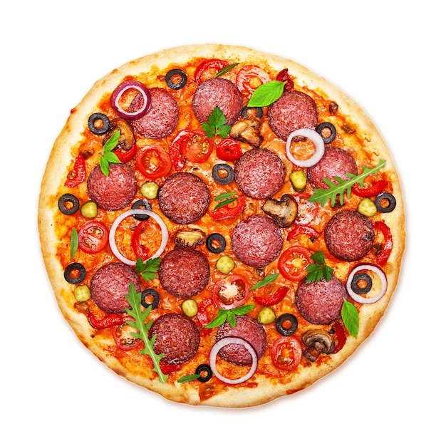 Pizza isolée sur fond blanc