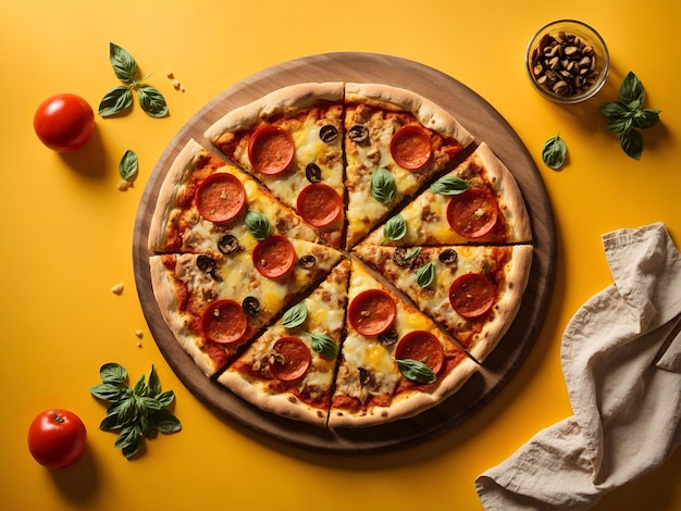 Pizza italienne sur fond jaune