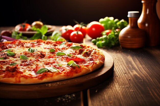 pizza italienne fraîche faite maison sur la table de bureau vue latérale nourriture italienne classique