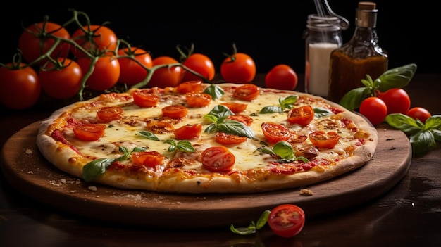 Pizza italienne végétarienne fraîche avec fromage fondu tomate rouge