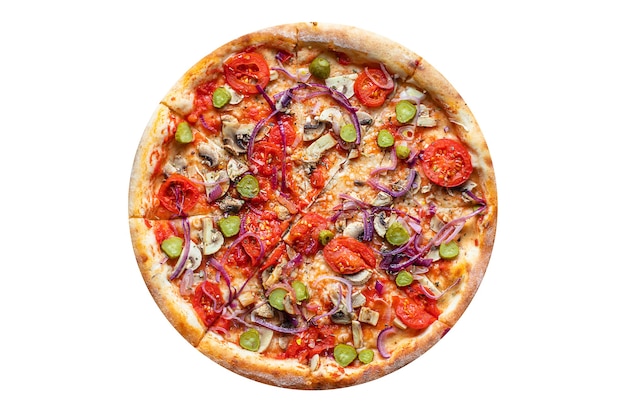 Pizza légumes tomate, oignon, cornichons, champignons, etc. nourriture végétalienne ou végétarienne