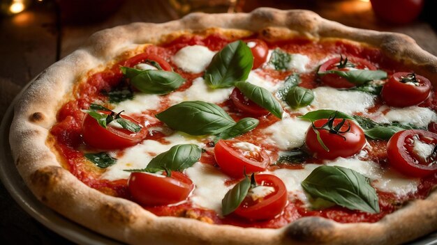 Une pizza margarita sur la table.