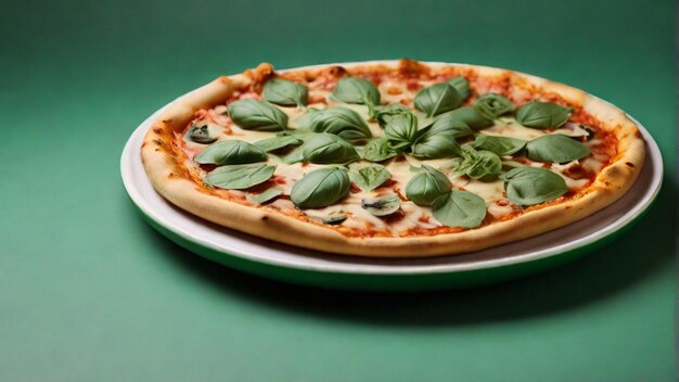 Photo une pizza margerita sur un fond vert