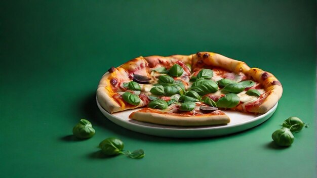 Photo une pizza margerita sur un fond vert