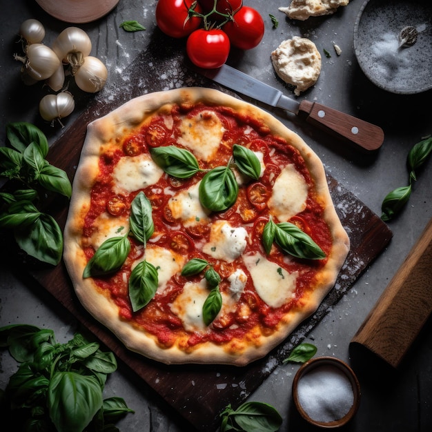 Pizza Margherita italienne maison fraîche avec mozzarella de bufflonne et basilic