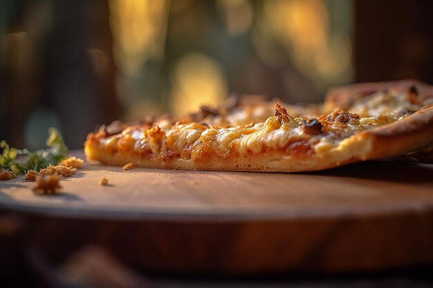 Photo une pizza sur une planche de bois avec une bougie allumée en arrière-plan