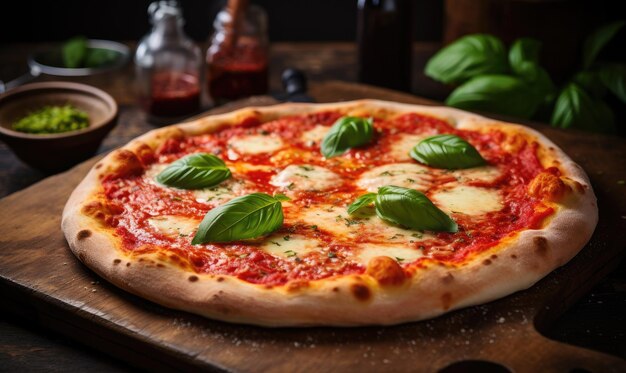 Photo pizza sur une planche à couper en bois