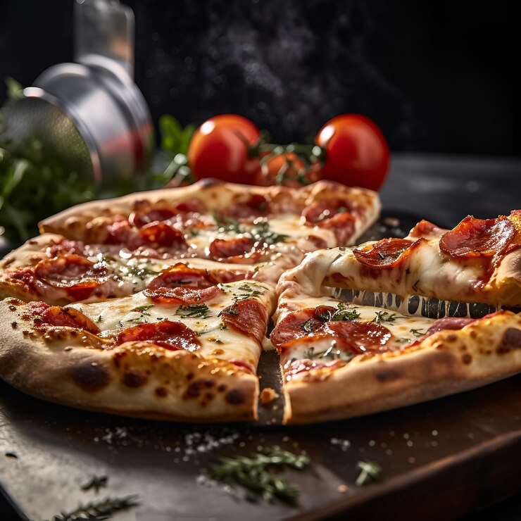 Pizza sur la plaque noire