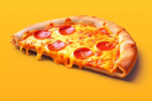 Pizza avec salami et fromage sur fond jaune vue de haut