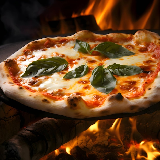 Pizza savoureuse sur fond de feu de four