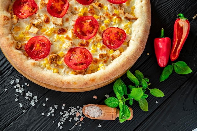 Pizza savoureuse et grande avec différents types de viande