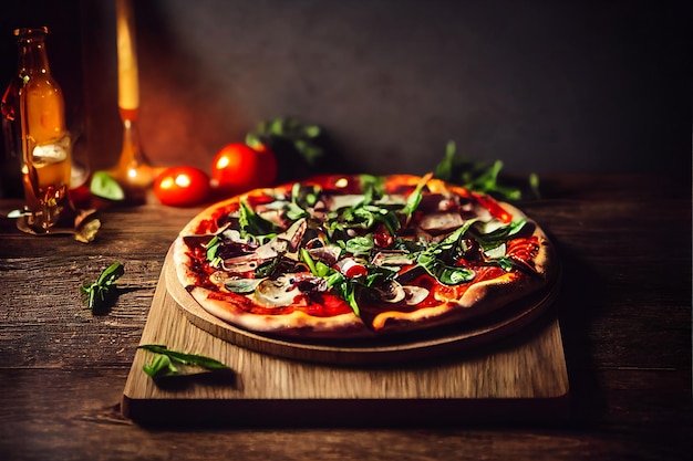 Pizza servie sur planche de bois Generative AIxA