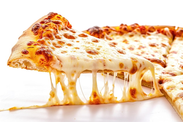 Pizza en tranche suprême avec du fromage fondu isolé sur un fond blanc