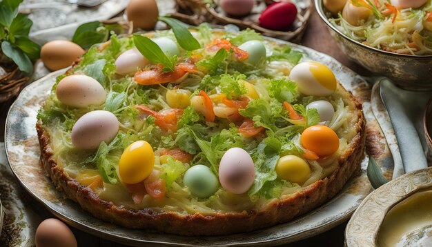 une pizza avec une variété de légumes dessus